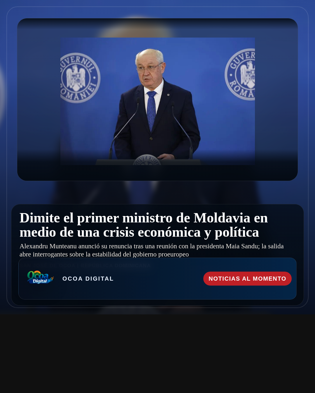 Dimite el primer ministro de Moldavia en medio de una crisis económica y política